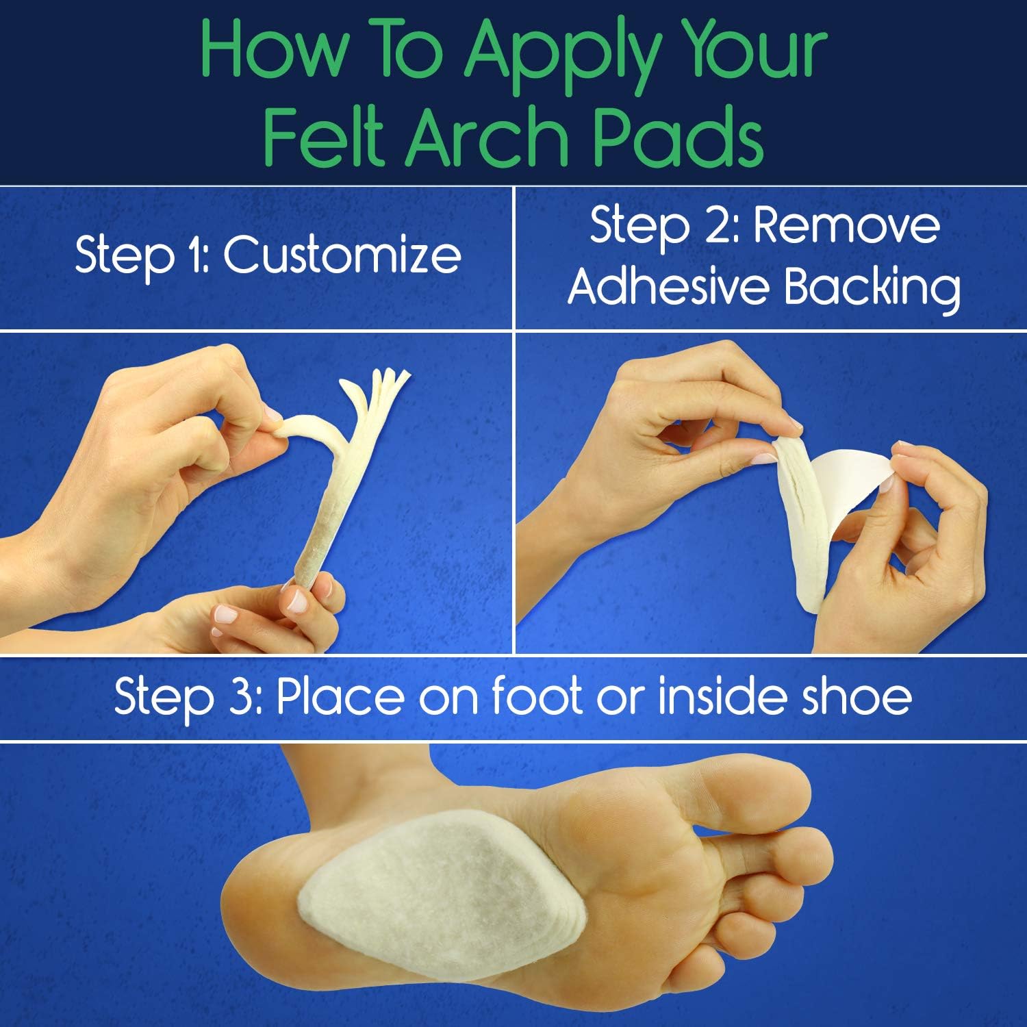 ViveSole Arch Support Pads (6 Pairs) Adhesive Felt Foot Insert - Men Women - for Shoes, Sandals, Flip Flops, Boots, High Heels, Flat Feet, High Arches, Plantar Fasciitis: Health & Personal Care