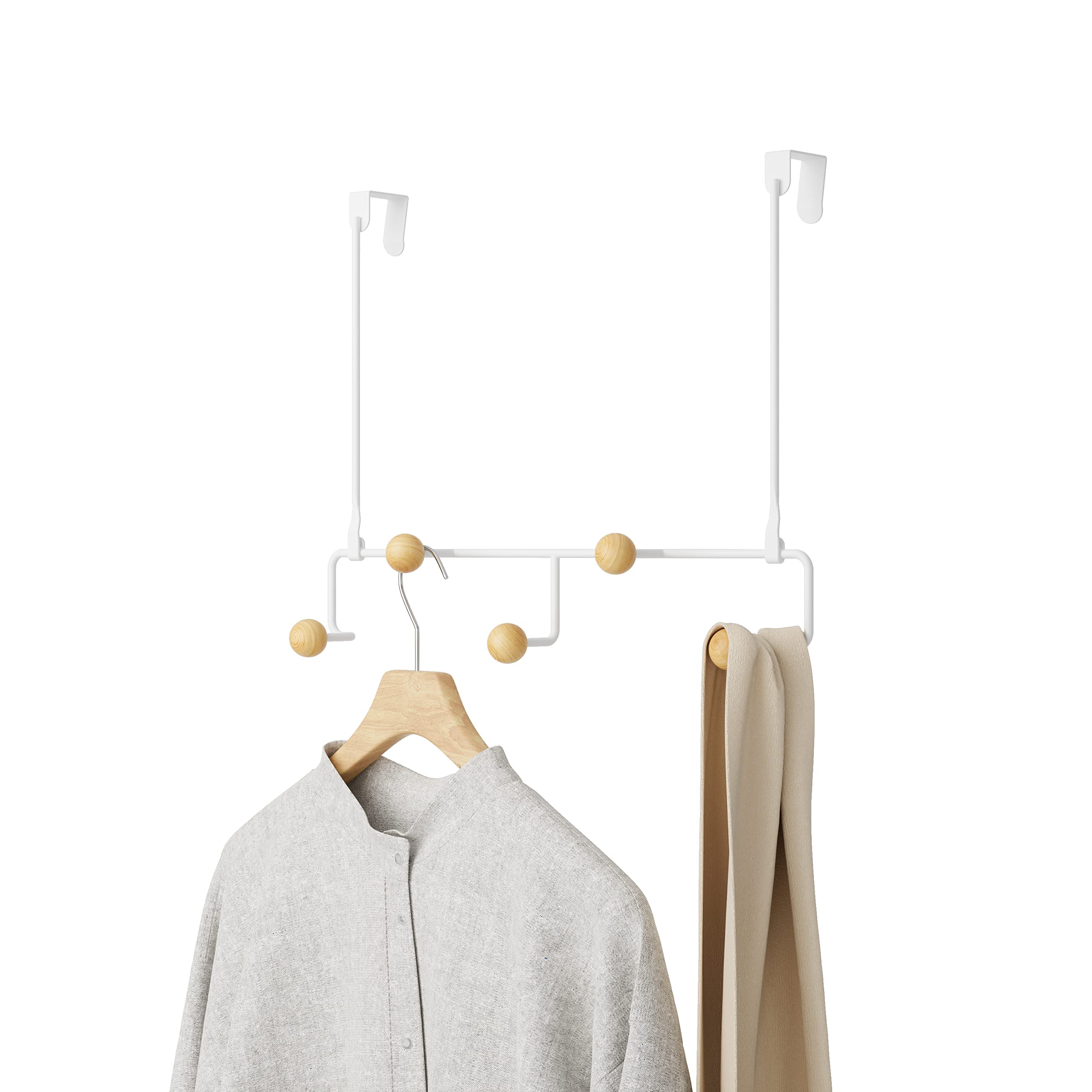 Photo 1 of Umbra Estique Over The Door Coat Rack & Multi-Use Organizer, For Coats, Bags, Hats & More, Small, White/Natural
