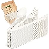 FEHHTO 100% Compostable Cutlery Set, 300pcs (150 Forks,100 Spoons,50 Knives) Disposable Cornstarch Utensils Heavy Duty BPI Certified Eco-Friendly Party Supplies No Plastic, Ivory White