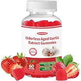 Odorless Aged Garlic Extract Gummies,Strawberry Flavor | Organic 2-Year Garlic Supplement for Heart &amp; Immune Support
