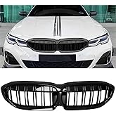 Zealhot G20 Grill Gloss Black Front Kidney Grille for BMW 2019-2022 3 Series G20 316i 318i 320i 328i 330i 335i 340i (Gloss Black-Double Slats)