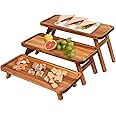 GEHE 3 Tier Serving Tray Acacia Wooden Tiered Tray Stand Foldable Dessert Table Display Set Decor Charcuterie Boards for Part