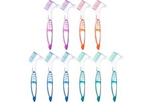 WLLHYF 10 Pcs Denture Brush for False Teeth Denture Care Cleaning Brush Double Sided Toothbrush Portable Soft Multi-Layered Bristles Cleaner Brushes Ergonomic Rubber Handle