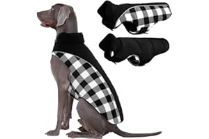 Kuoser Dog Winter Coat, Reversible Waterproof Dog Jacket with Leash Hole, Warm Dogs Fleece Vest Adjustable Doggy Cold Weather