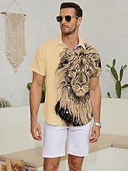 LuckLemocor Lion Hawaiian Shirt for Men Summer