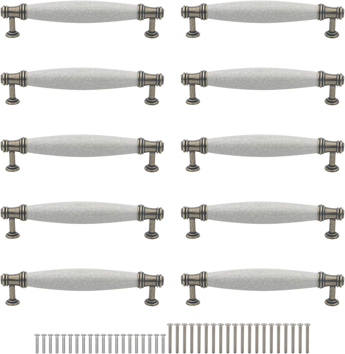 Rowiz 10PCS European Classic Style Handle Kitchen Door Handles, Cupboard Drawer Bedroom Furniture Handles Ceramics Hole centres 128 mm