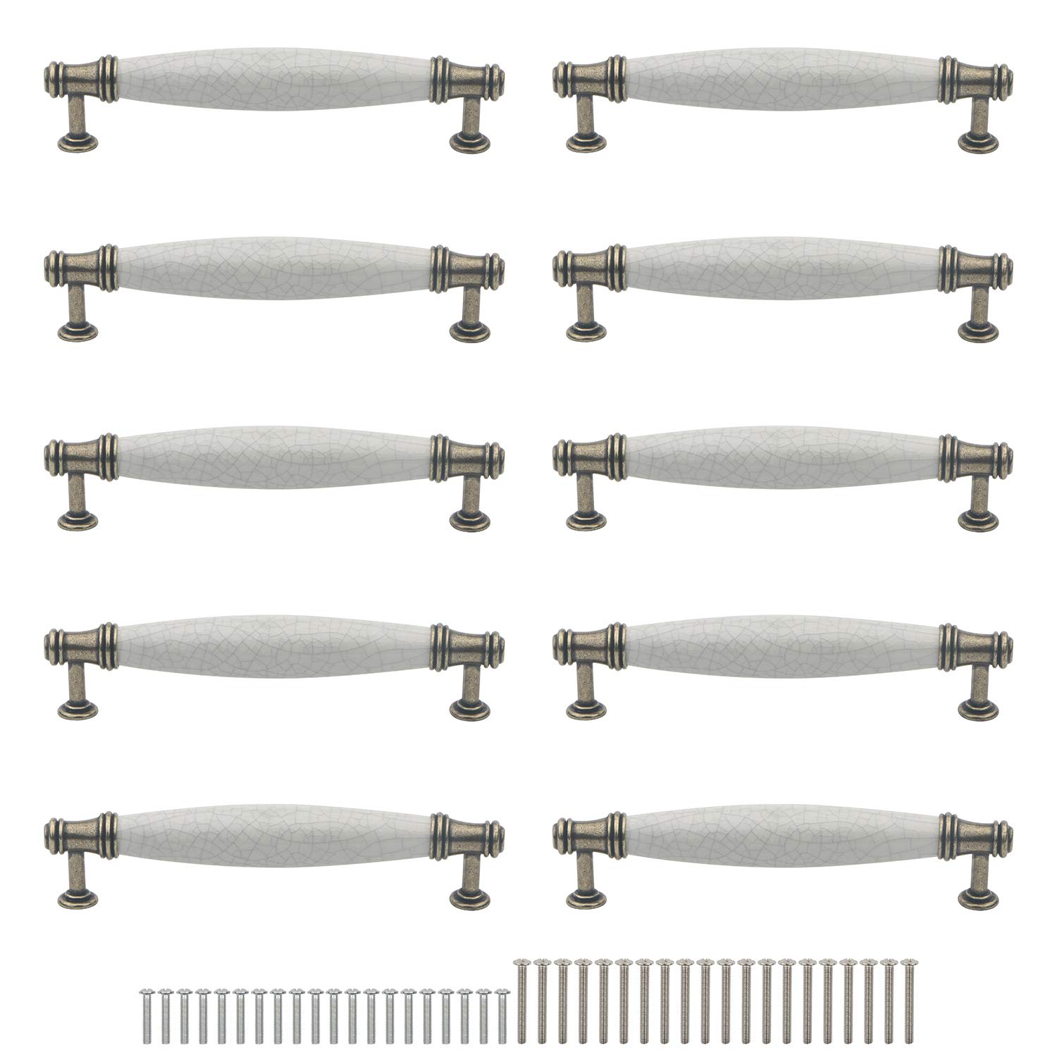 Rowiz 10PCS European Classic Style Handle Kitchen Door Handles, Cupboard Drawer Bedroom Furniture Handles Ceramics Hole centres 128 mm