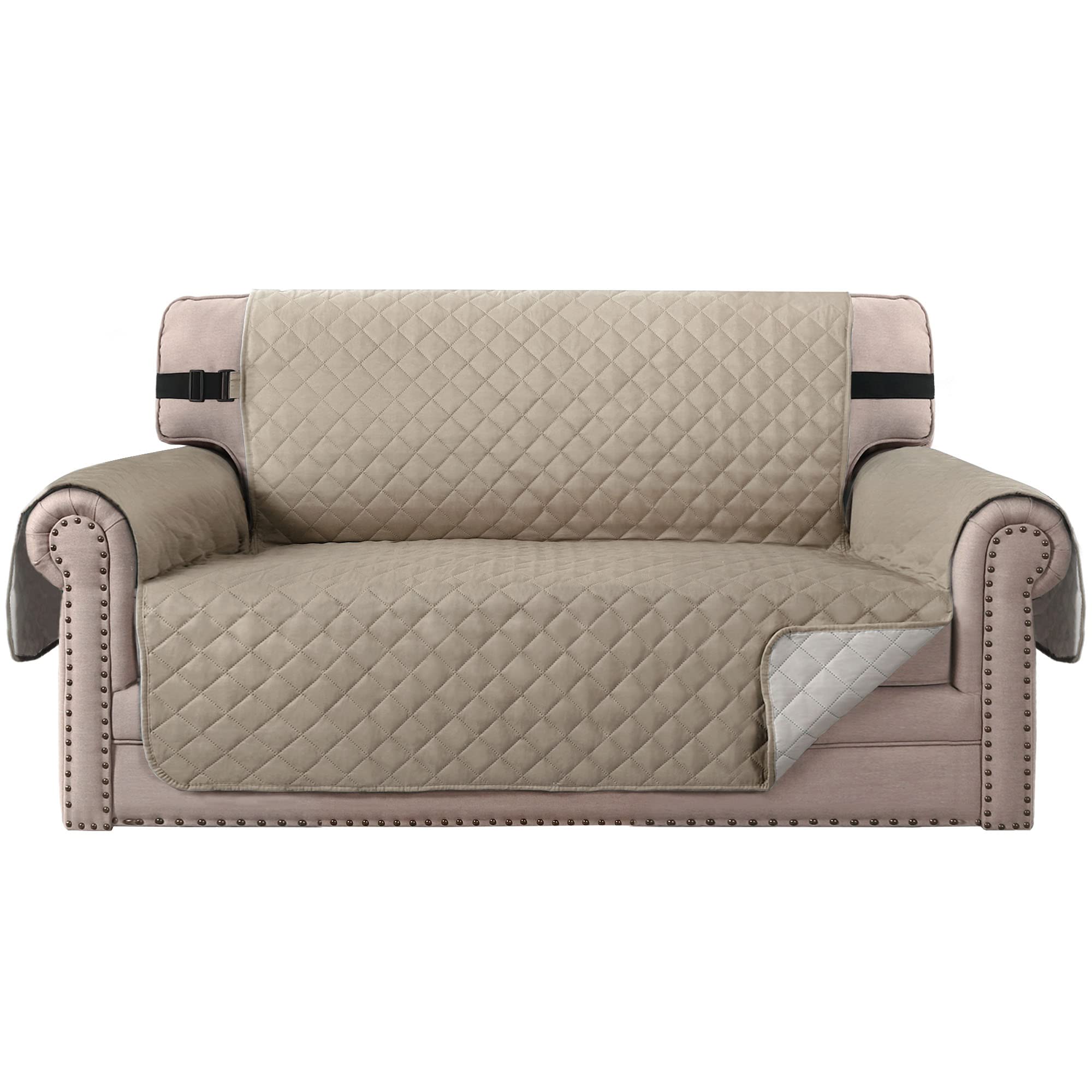 BellaHills Water Repellent Sofa Covers 2 Seater Non-Slip Sofa Cover Sofa Slipcover from Pets Cats Reversible Loveseat Couch Covers Furniture Protectors with Elastic Straps (Loveseat, Khaki/Beige)