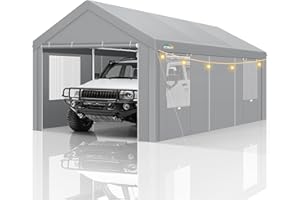 COBIZI Carport Canopy 12x20 Heavy Duty Portable Garage with Removable Sidewalls & Doors, Galvanized Frame Car Port Canopy Tent Waterproof with Built-in Sandbags for Car Boat Truck, Gray