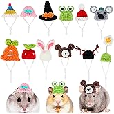12Pcs Mini Knitted Hats for Hamster Small Animals with Adjustable Strap | Crochet Hat for Chickens Guinea Pig Snakes Lizards Bearded Dragons Stuffed Animal Clothes Pet Photo Props Costume Accessories