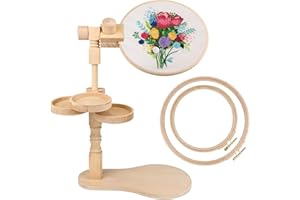 embhand Embroidery Hoop Stand Adjustable - Rotated Embroidery Frame Stand with 6'' 8'' Embroidery Hoops and 3pcs Bowls for Needlework Supplies, Embroidery Hoop Holder, Embroidery Stands for Hand Work