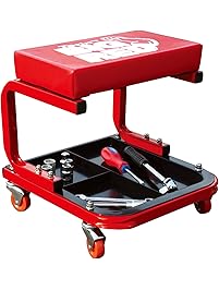 Torin Big Red Rolling Creeper Garage/Shop Seat: Padded Mechanic Stool with Tool Tray, Red