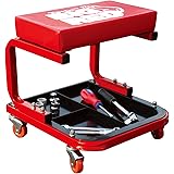 Torin Big Red Rolling Creeper Garage/Shop Seat: Padded Mechanic Stool with Tool Tray, Red