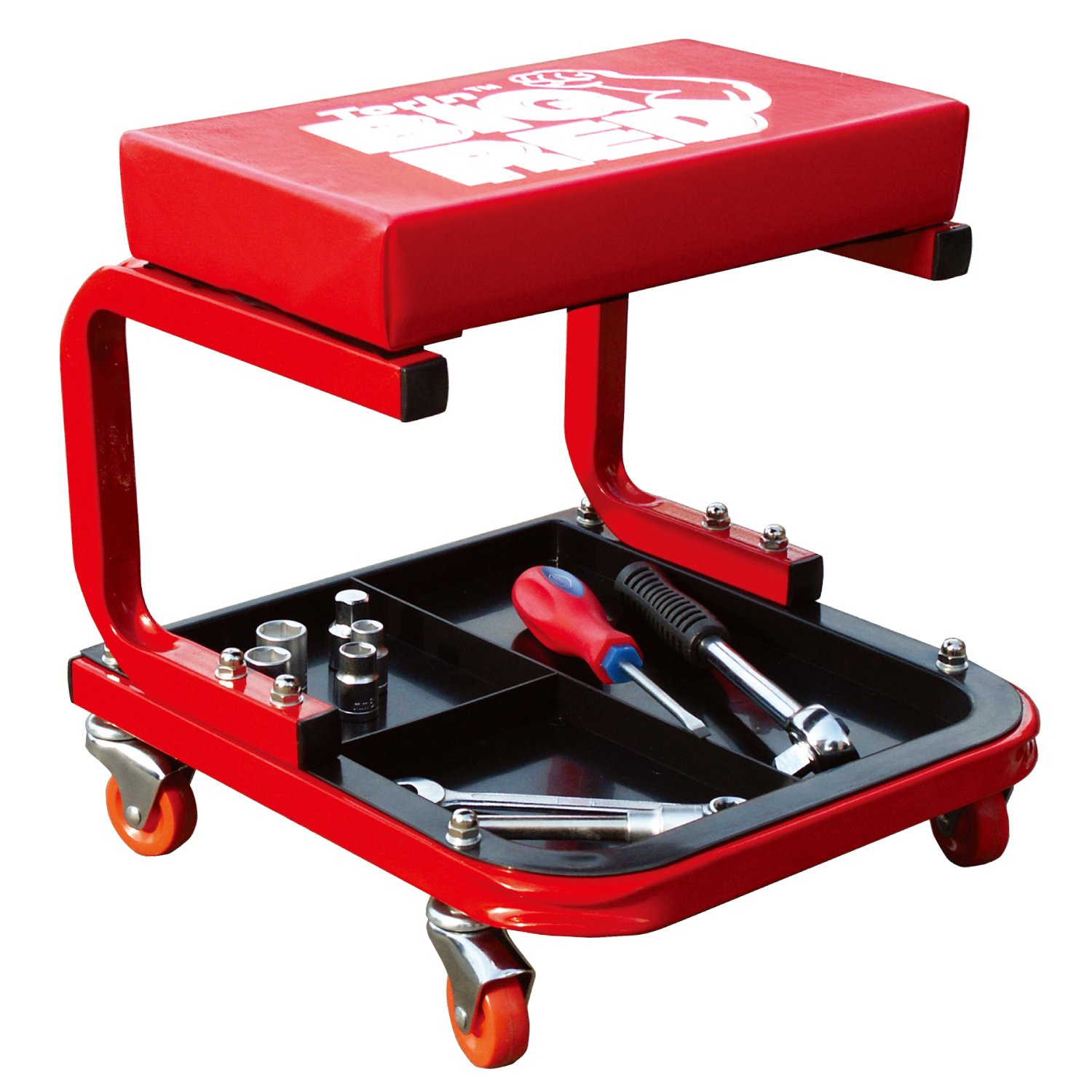 Torin Heavy Duty Rolling Mechanic Seat - 400 LB Capacity Garage Stool With Tool Tray & Cup Holder