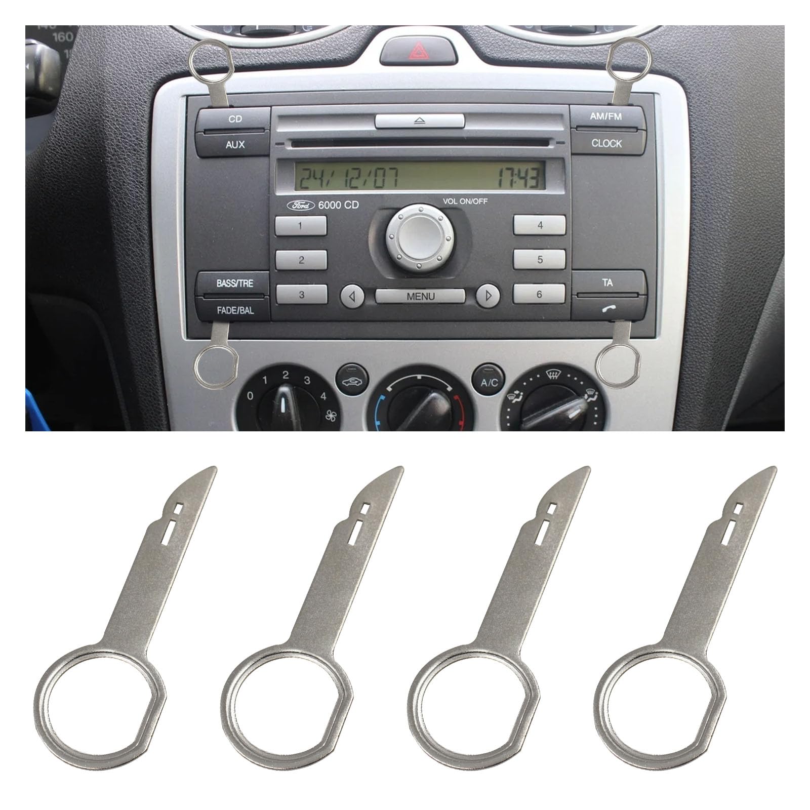 Photo 1 of Augeny 4 PCS Radio Removal Tool Kit, Car Trim Removal Pry Key with Easy Grip Handle and Stiff Blades, Head Unit CD DVD Host Key Disassembly Tool Set Compatible with Most Vehicles