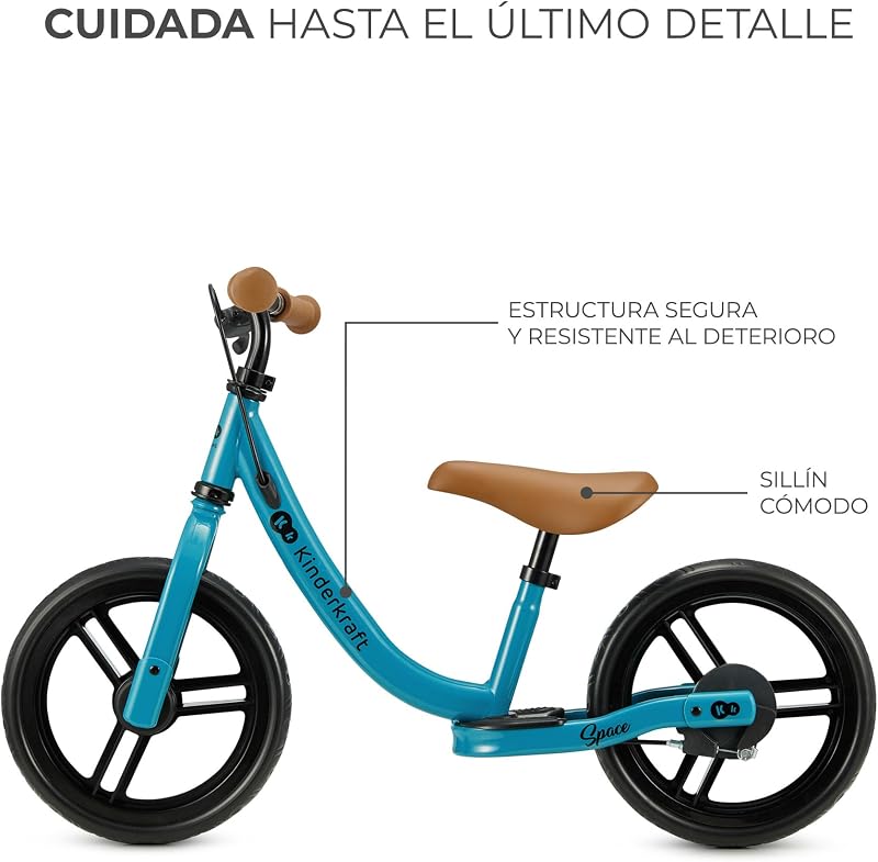 Espaço 2 Bicicleta sem pedais, Bicicleta de rapaz de 2 anos, Bicicleta de 2 rodas, Sela ajustável, com travão, Leve, 3,6 kg, 28 cm de diâmetro, 35 kg, Azul