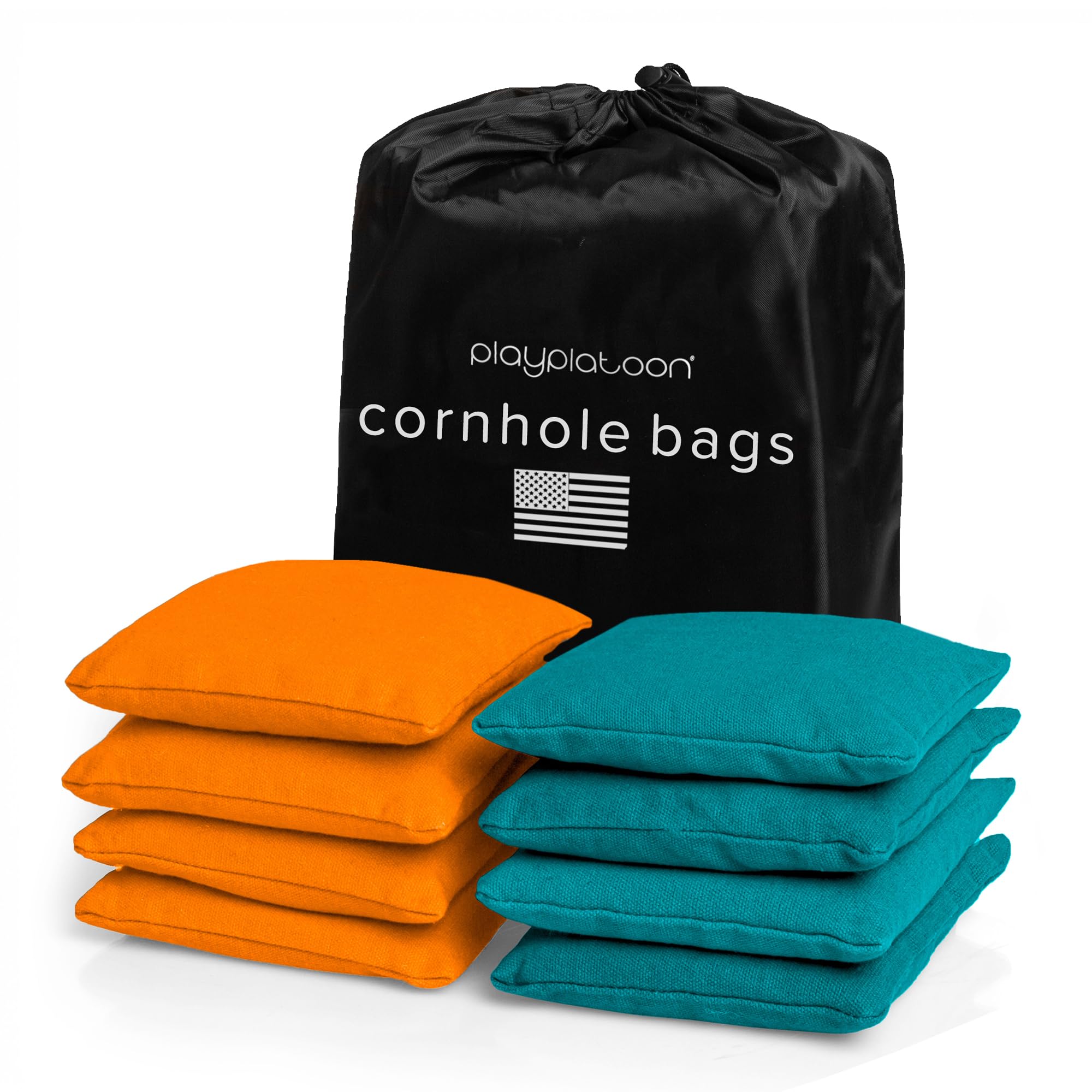 Play Platoon Cornhole Bags Set of 8, Orange & Teal Duck Cloth
