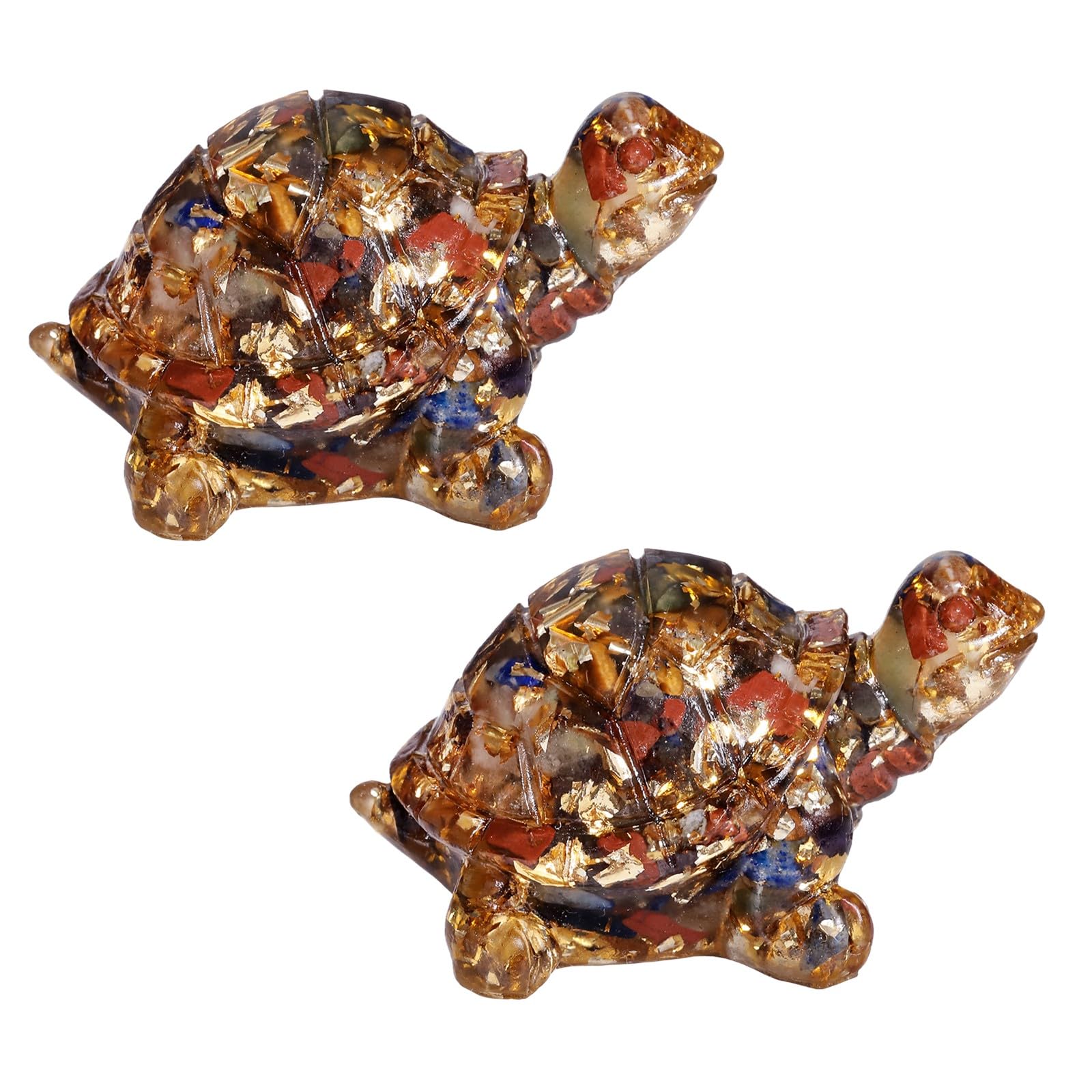 mookaitedecor Set of 2 Resin Mixed Crystal Turtle Tortoise Ornament Home Desk Decor, Healing Crystal Colourful Turtle Animal Figurine Gift Feng Shui Good Luck Pocket Stone Statue