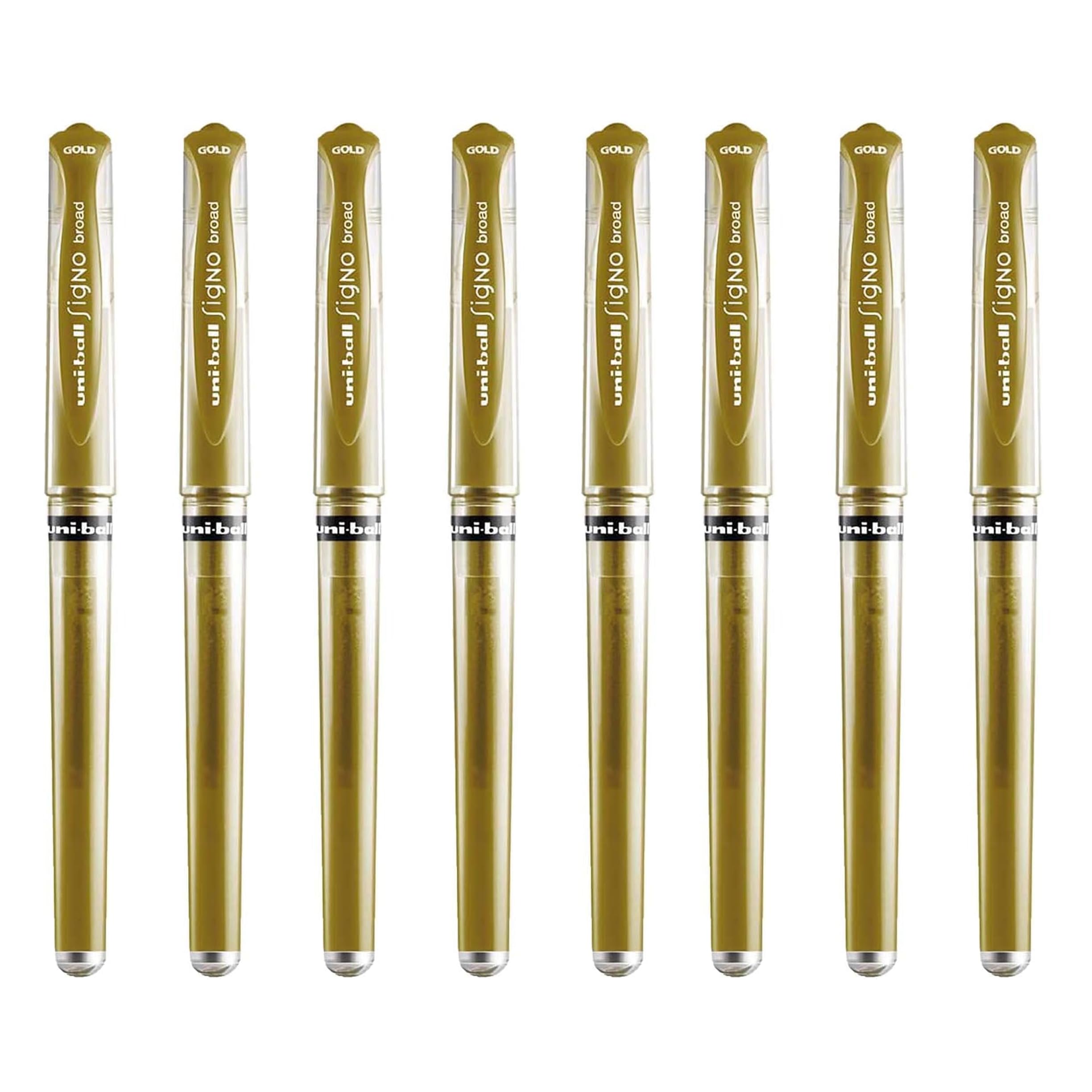 uni-ball Signo Pen Broad Metallic Gel Ink Rollerball - Metal 1mm Tip Nib 0.65mm Line Width With Rubber Grip - UM-153 - Gold (8)