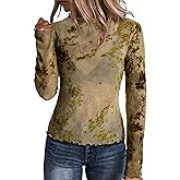 Dokotoo Women's Velvet Floral Embroidery Mesh Tops Gradient 2026 Long Sleeve Lace Shirt