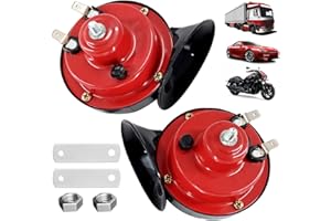 CENZHIWEN 300db 12V car horn [2 pack] car horn - waterproof, universal accessory, suitable for alternative electronic components of trucks, trains and ships, motorcycles, cars, and train horns (red)
