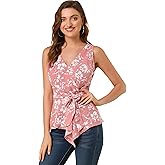 Allegra K Women's Sleeveless V Neck Tie Waist Asymmetric Hem Wrap Peplum Top