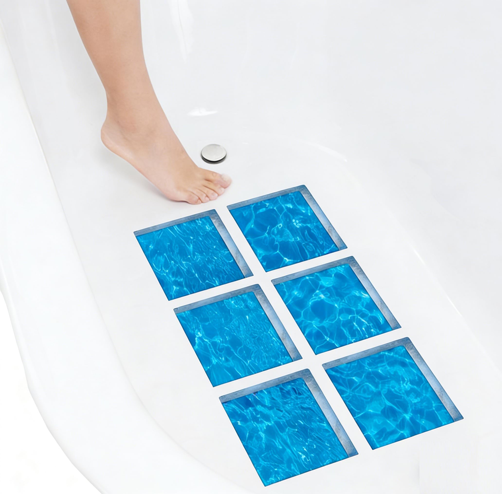 VASANA 6PCS/1Set 15x15cm Waterproof 3D Cool Summer Series Non Slip Bath Tub Tattoos Tub Stickers Tub Decals Anti-Skid Wall Sticker Pads for Bath Tub Pools Supplies (Blue)
