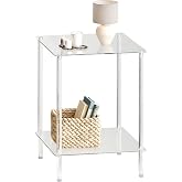 IRCPEN Tempered Glass Side Table, 2-Tier Acrylic End Table | Clear Coffee Table, Transparent Nightstand for Small Spaces Living Room Transparent LET518TR