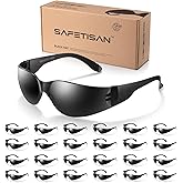 SAFETISAN Tinted Safety Glasses Bulk, 24 Pack, Protective Shaded Safety Goggles, UV Protection Sunglasses, Scratch & Impact Resistant Dark Smoke Lense | Perfect for Construction, Shooting, Lab Work