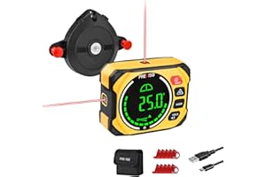 PREXISO 3-in-1 Multi Surface Laser Level with Digital Angle Gauge Magnetic, Rechargeable Digital Level with Wall Mount Base, 0-90° & 0-180°, Angle Finder Cross Line for Woodwork, Saw, Hanging Frames