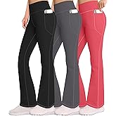AENLLEY Girls Stretchy Flare Yoga Pants with Pockets - High Waisted Wide Leg Activewear Leggings for Kids