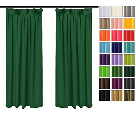 Rollmayer 2er Pack Vorhänge mit Bleistift Kollektion Vivid (Smaragdgrün 46, 135x240 cm - BxH) Blickdicht Uni einfarbig Gardin