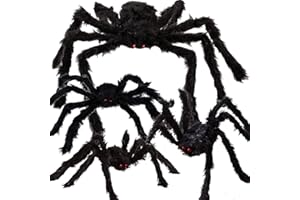 UMEELR Halloween Scary Hairy Spider Decorations, 4Pcs Halloween Realistic Spider Props, Black Scary Spiders Set for Outdoor Indoor House Yard Lawn Garden Halloween Party Favor Decor (12", 20", 30", 50")