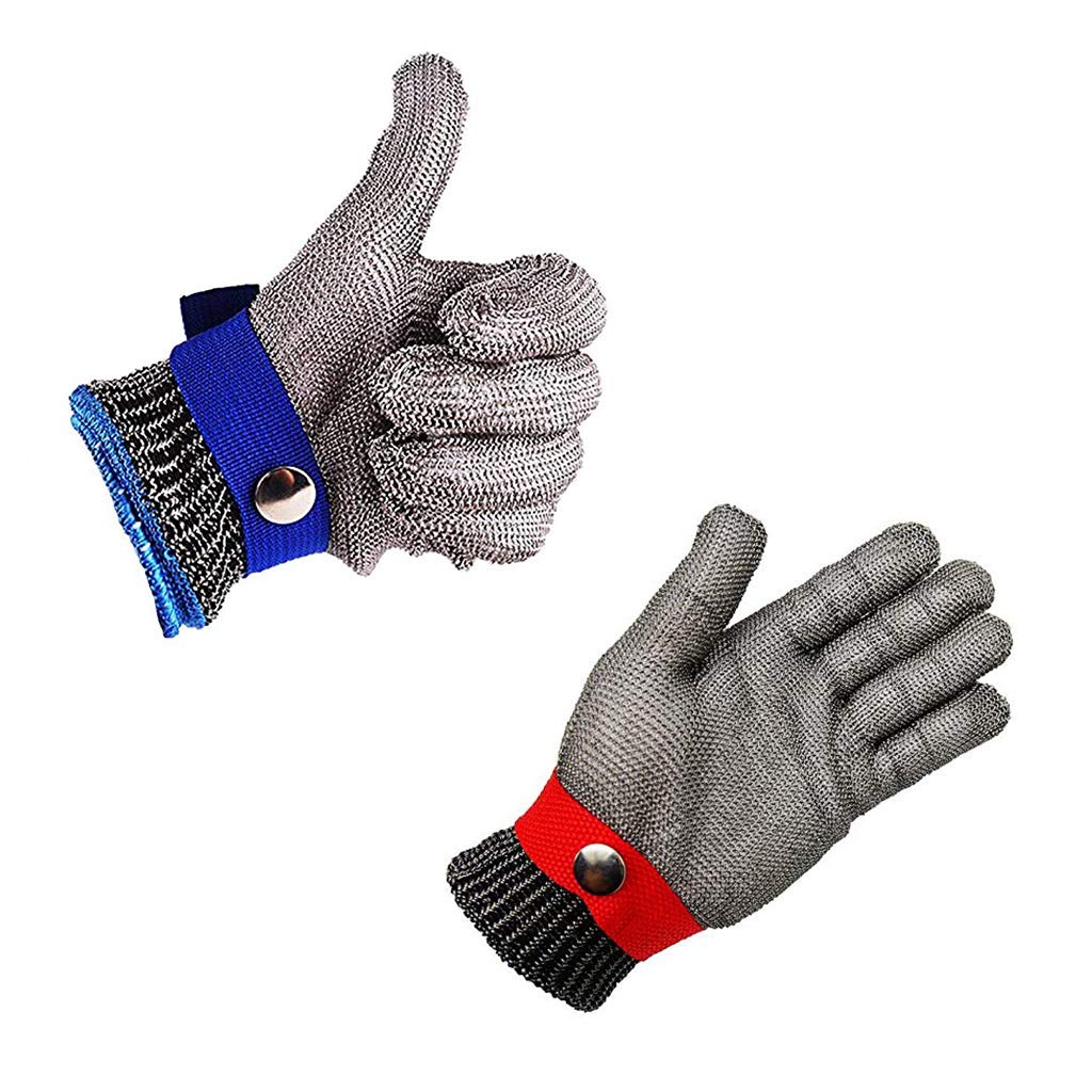Gant D Acier 2 JUNESUNN Bleu Rouge Gant De Boucherie en Acier Inoxydable Résistant Aux