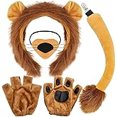 4PCS Lion Costume Accessories Set, Lion Ears Headband Tail Nose and Paw Gloves Accessories for Halloween Party Cosplay Dress Up