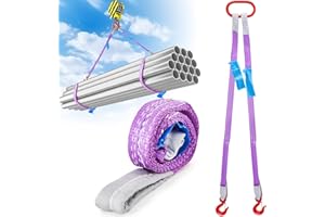 GliCraft 2 Pcs 3.3 FT Heavy Duty Polyester Lifting Rigging Straps Two Leg Bridle Web Sling with Hook & Twist Eye Lift Strap for Hoist Engine Crane Truck Tow Tree Stump 4409 Lbs Load Capacity, Purple