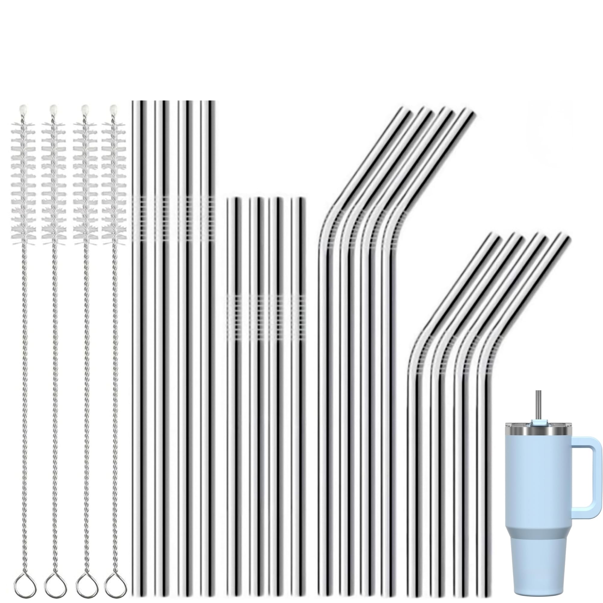AUNEK Metal Straws Set of 16, Reusable Stainless Steel Drinking Straws 10.5'' and 8.5'' with 4 Cleaning Brushes, Straws for Hot and Cold Drinks, Smoothies, Cocktails, Milkshakes, 20oz 30oz Tumblers