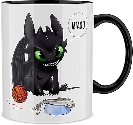 Okiwoki Mug Avec Anse Et Interieur De Couleur Noir Parodie Dragons Krokmou Un Vrai Dragon Domestique Mug De Qualite Superieure Imprime En France Amazon Fr Cuisine Maison