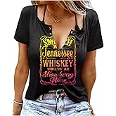 Smooth As Tennessee Whiskey Sweet As Strawberry Wine Country Music Tee Shirt for Women Summer Ring Hole V Neck T Shirts