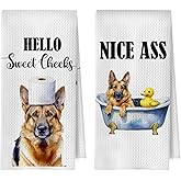 BlissfulAbon German Shepherd Decorative Towels Set - Funny German Shepherd Gifts Polyester Waffle Weave Hand Towels for Bathroom, 16×24 Inches Set of 2