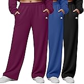 Neer 3 Packs Women's Plus Size Wide Leg Sweatpants High Waist Elastic Waistband Lounge Pants with Pockets