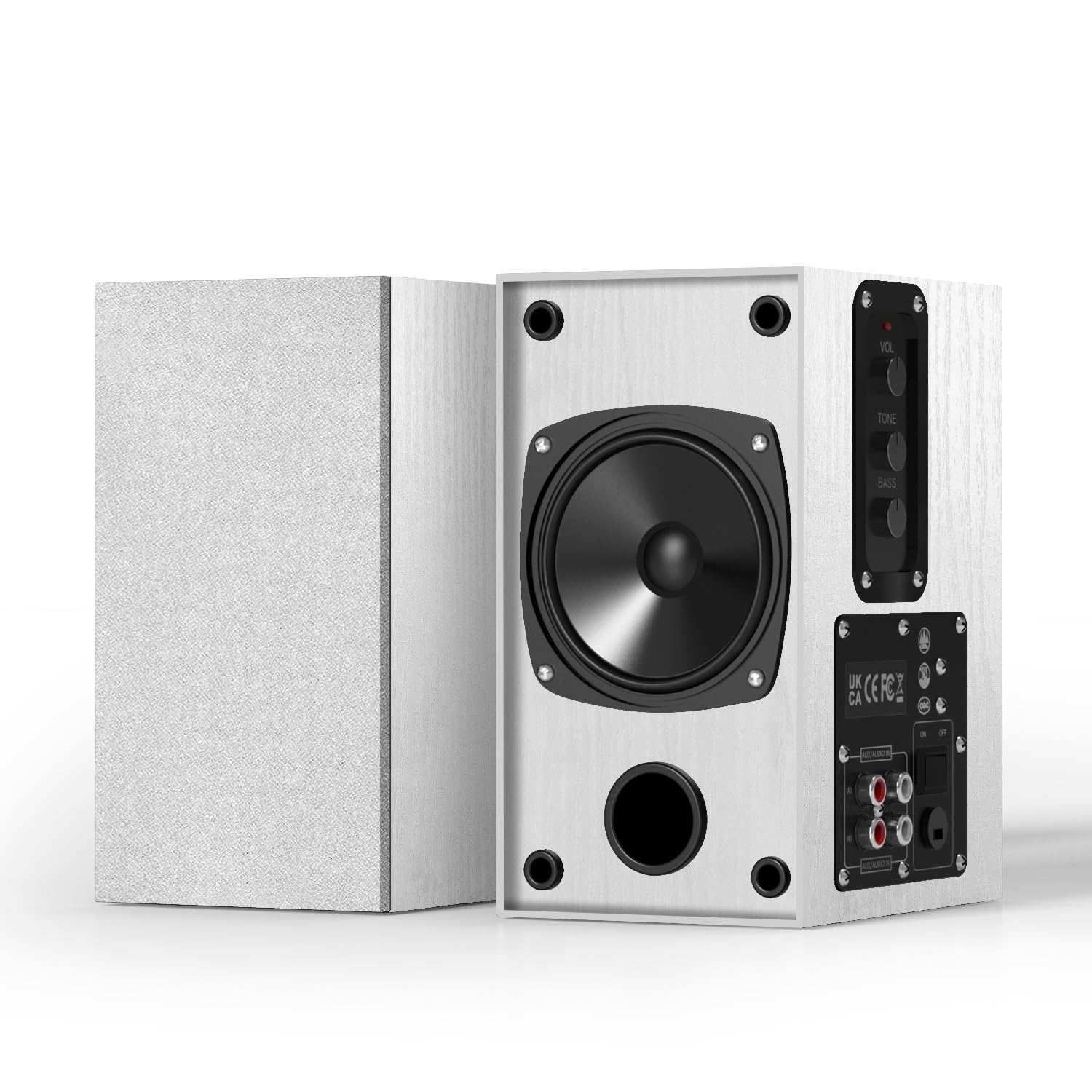 Photo 1 of Elimavi 30W X 2 Powered Bookshelf Speakers - 3.5-RCA Input for Turntable, TV, PC, Record Player Speakers with 4 Inch Woofer & Wall Mounted, White