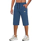MAGCOMSEN Men's Capri Shorts Quick Dry Below Knee 3/4 Capri Pants with Zipper Pockets for Workout Running Training Summer