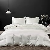 P Pothuiny 5 Pieces Ivory White Satin Duvet Cover Full/Queen Size Set | Luxury Silk-Like Duvet Cover Bedding Set with Zipper Closure, Includes 1 Duvet Cover + 4 Pillowcases (No Comforter)