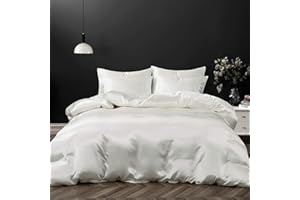 P Pothuiny 5 Pieces Satin Duvet Cover Full/Queen Size Set, Luxury Silky Like Ivory White Duvet Cover Bedding Set with Zipper Closure, 1 Duvet Cover + 4 Pillow Cases (No Comforter)