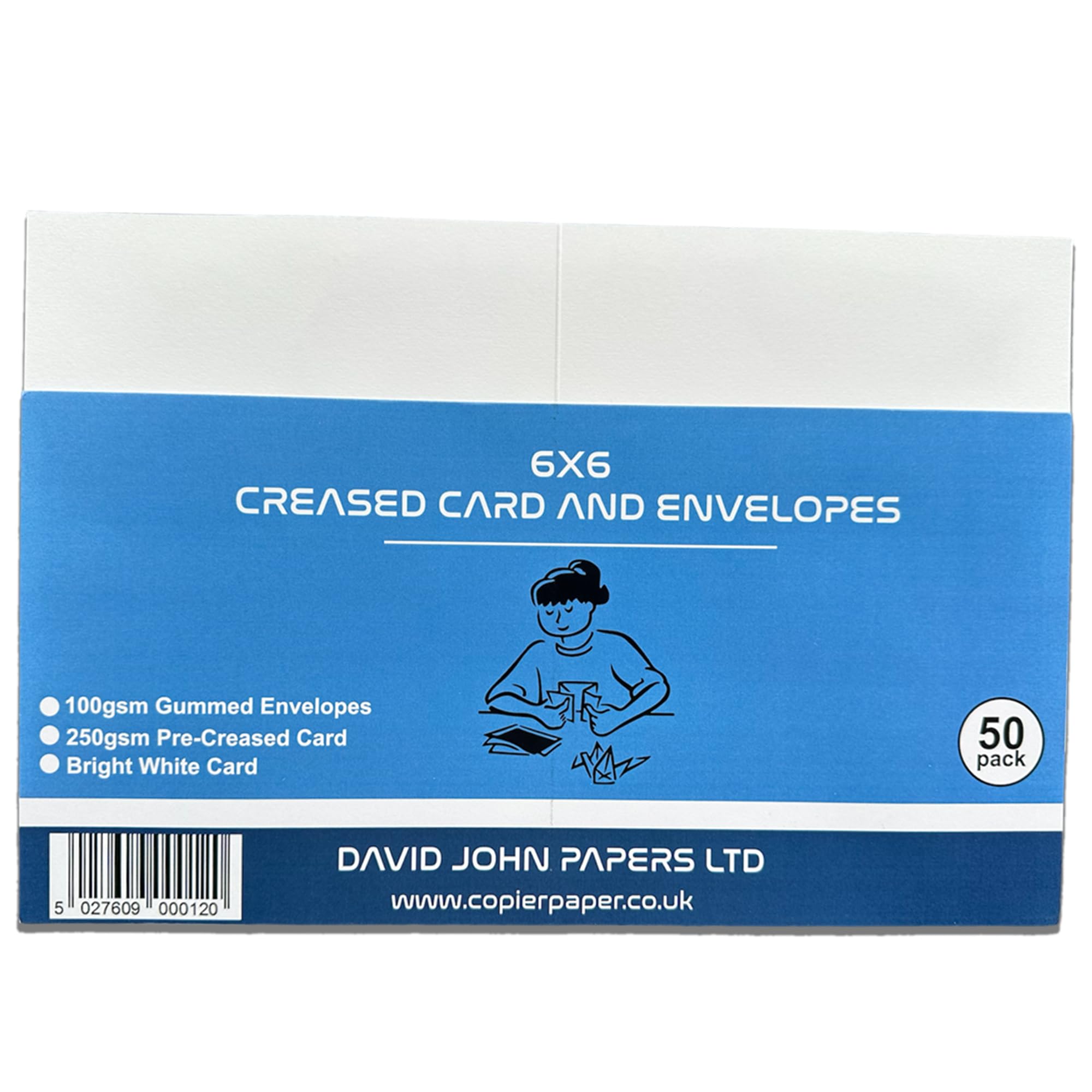 DJP 6x6 Square Creased Blank White Smooth 250gsm Cards & Envelopes - Pack of 50