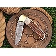 SHARDBLADE Hand Forged Damascus Steel Stag/Antler Folding Knife W/Sheath