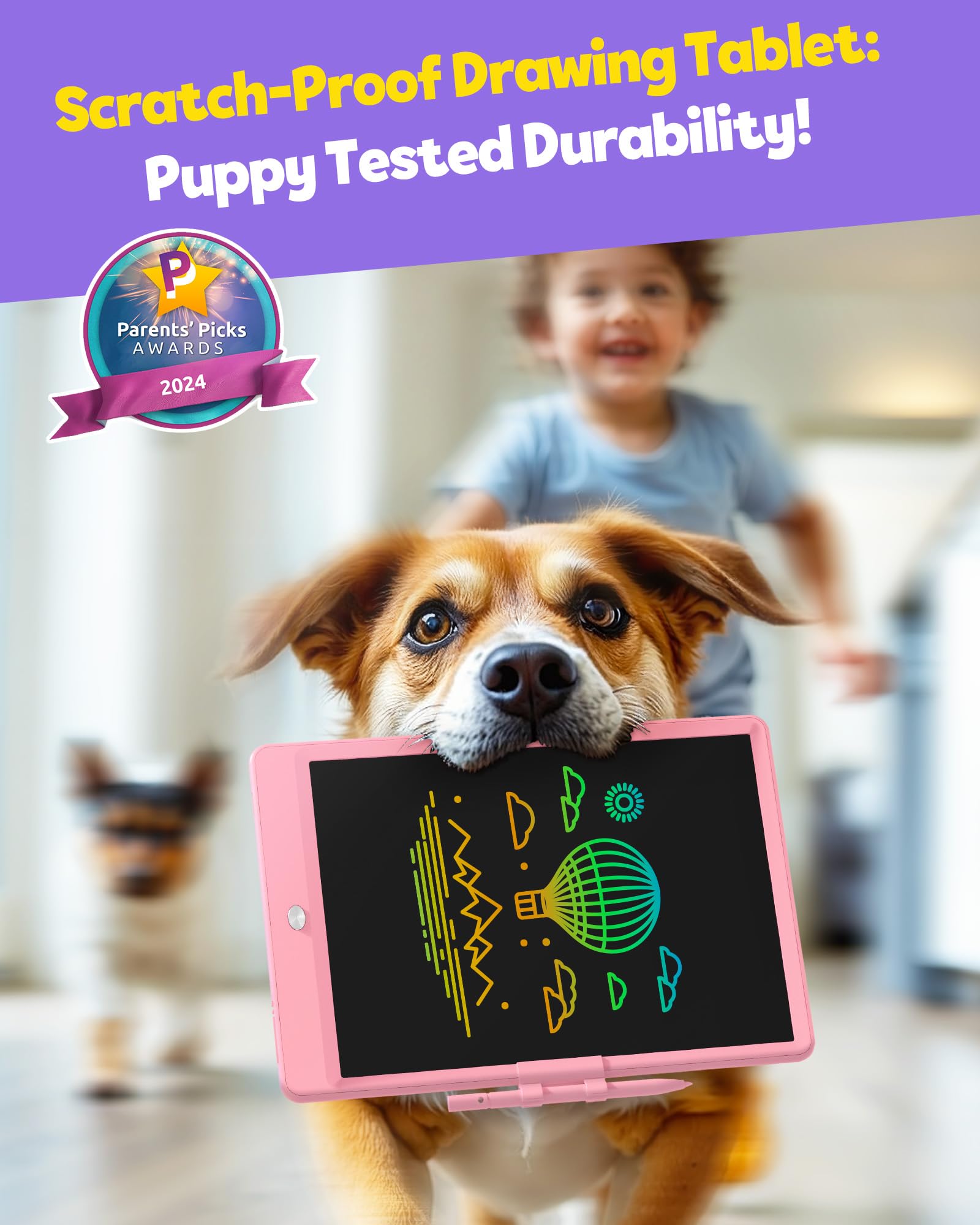 TEKFUN LCD Writing Tablet for Kids, 10-inch Coloring Drawing Pad, Mess Free Doodle Board, Christmas Gifts for Girls and Toddlers, Toys for 3 4 5 6 7 8 Year Old Boys (Pink)