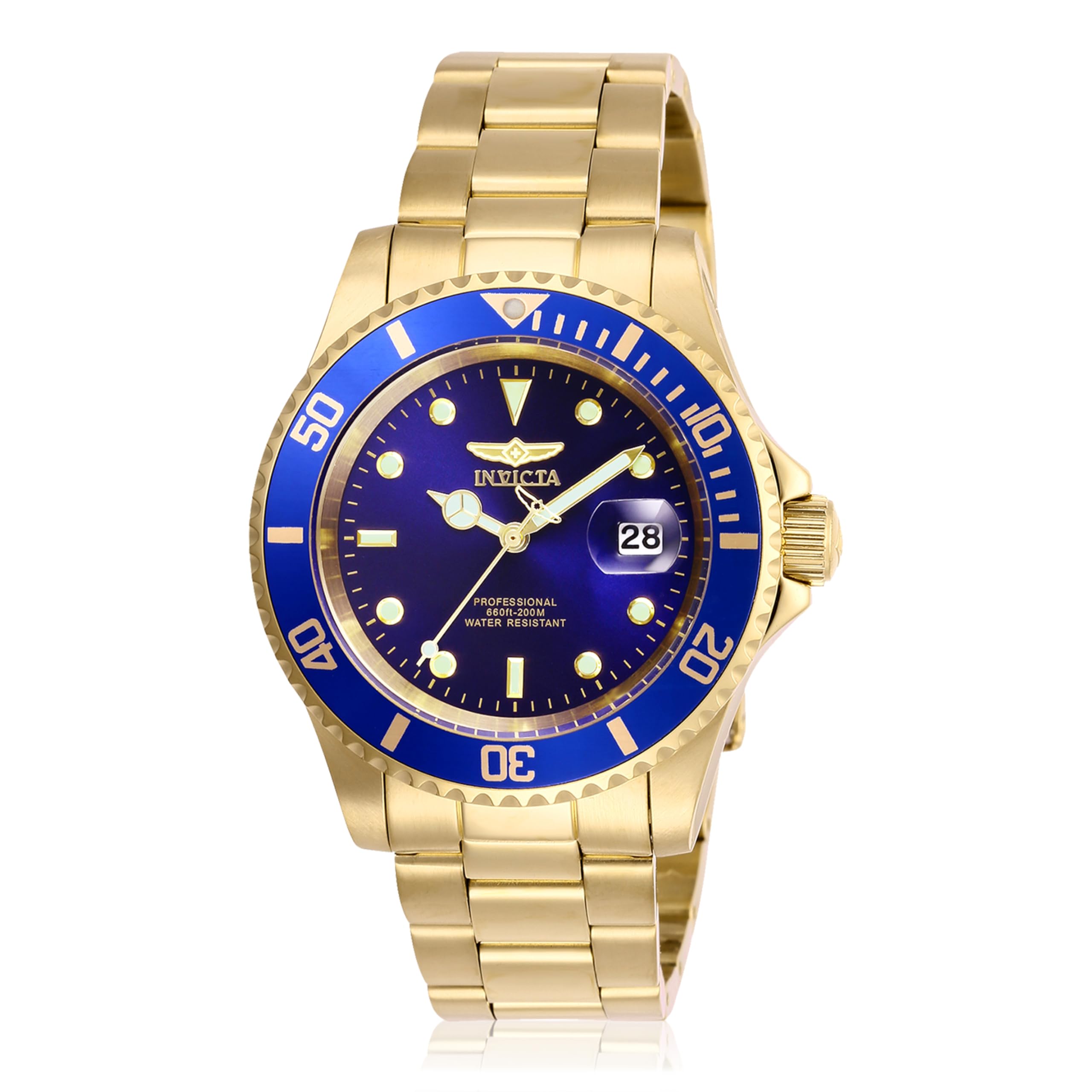 Invicta Reloj de cuarzo Pro Diver para hombre con correa de acero inoxidable, dorado/azul, 20 (Modelo: 26974)