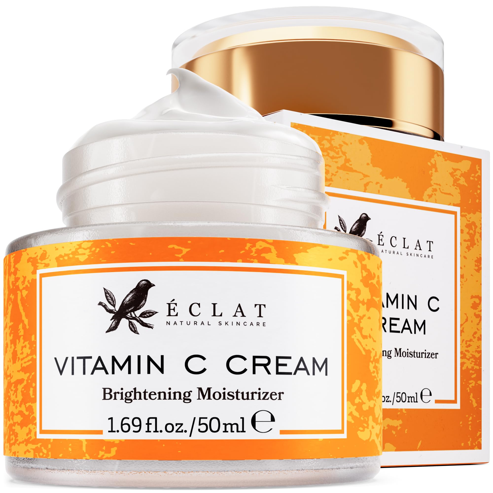 Eclat Skincare Vitamin C Moisturizer for Face with Hyaluronic Acid & Squalane - Face Brightening Cream - Anti Aging, Firming & Hydrating Vitamin C Cream for All Skin Tone 50 ml